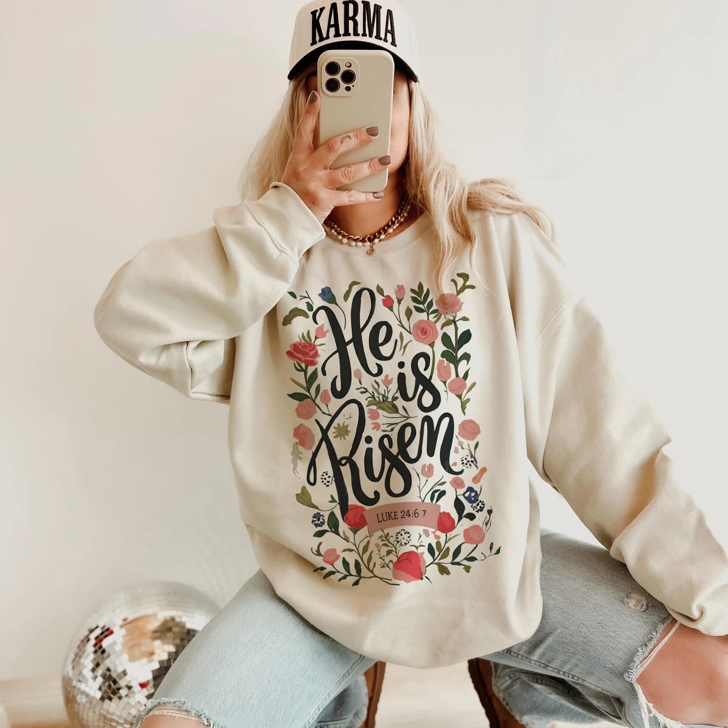Floral Easter He Is Risen Sand Sweatshirt