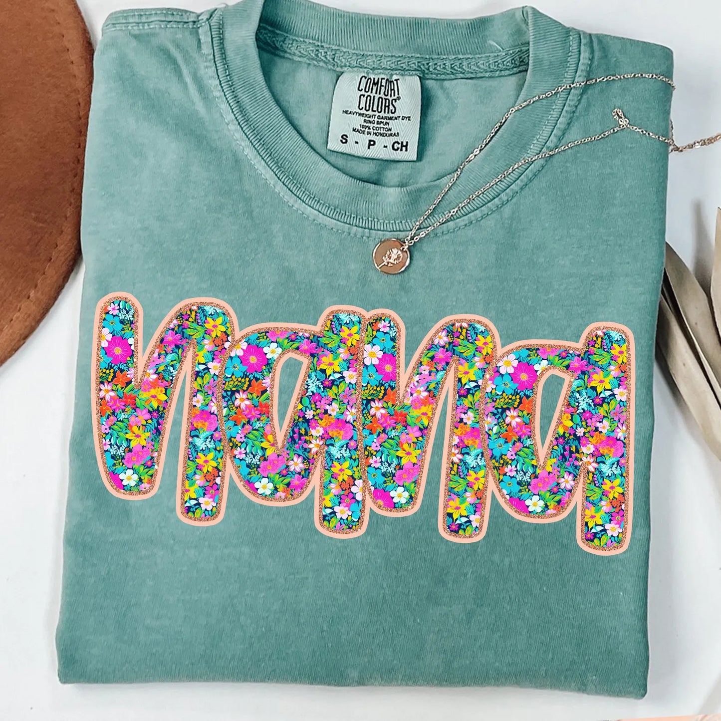 Spring Floral Nana Script Seafoam Tee