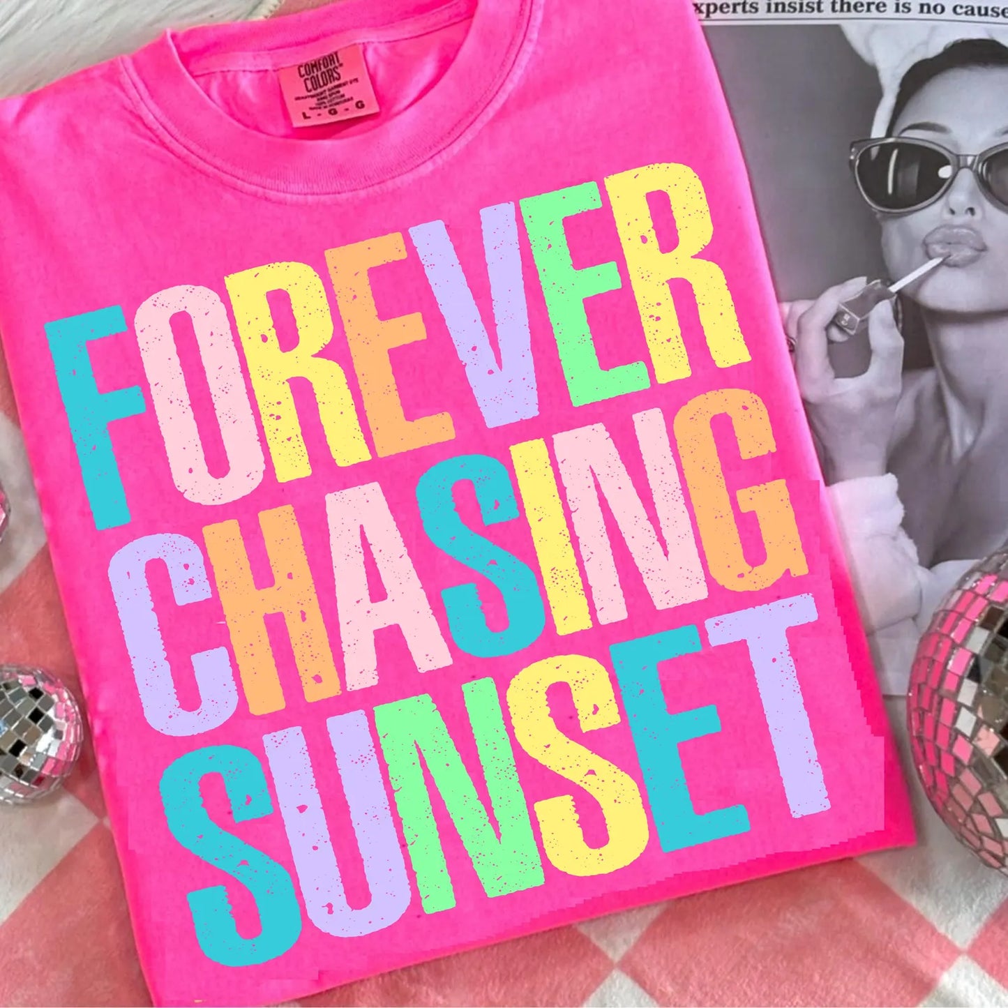**DEAL PRICE** Colorful Forever Chasing Sunsets Neon Pink Tee/Tank Option