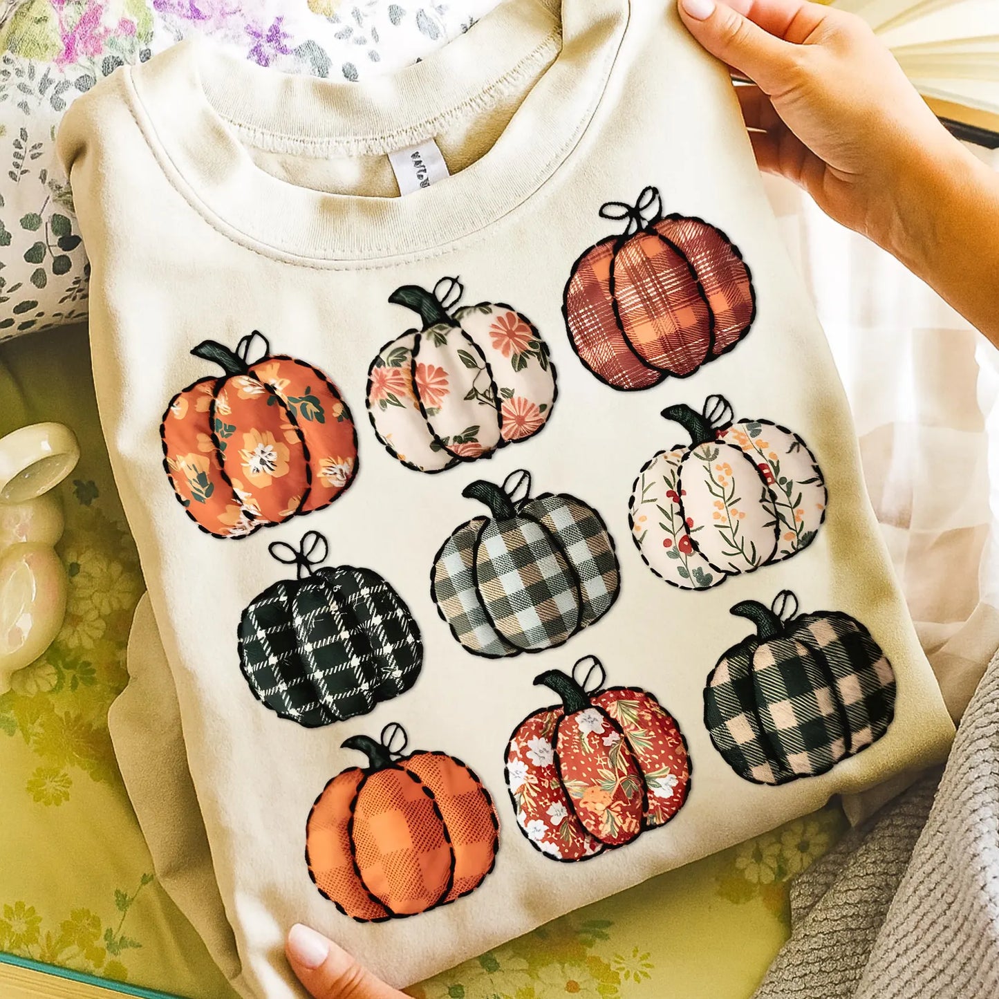 Fall Floral & Plaid Collage Sand Sweatshirt
