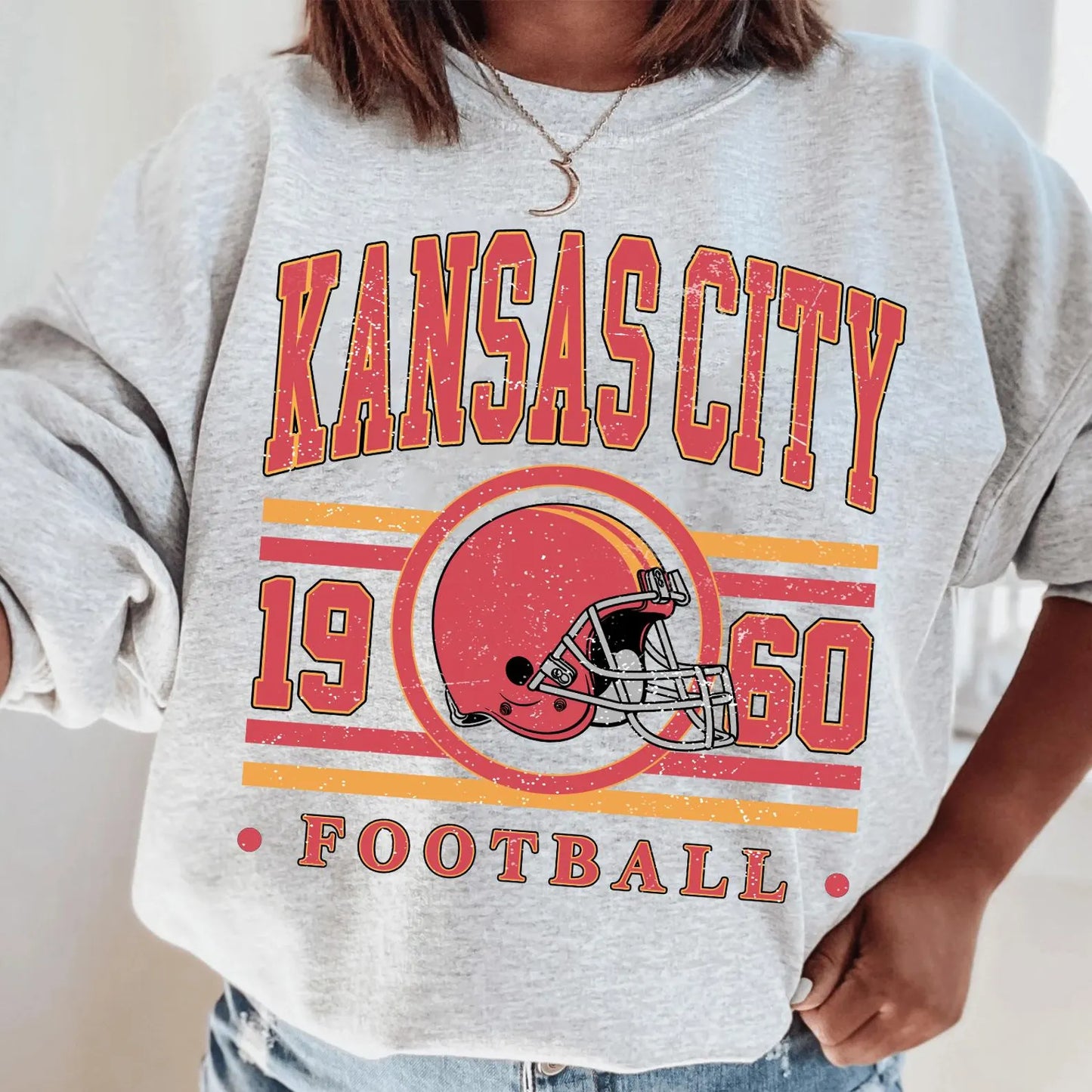 **HALFTIME DEAL** Vintage Red & Gold Kansas City 1960 Circle Helmet Ash Sweatshirt