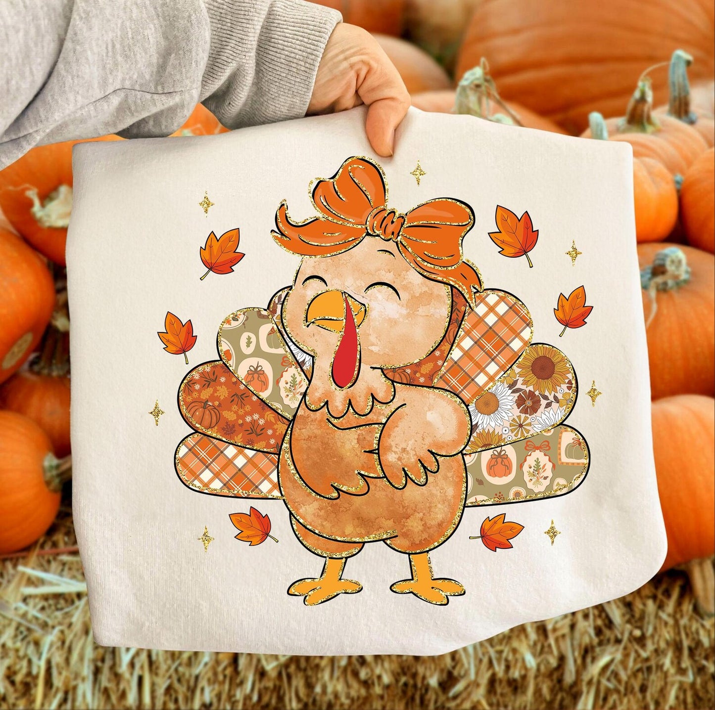 Floral Turkey Feathers Design Ivory Tee