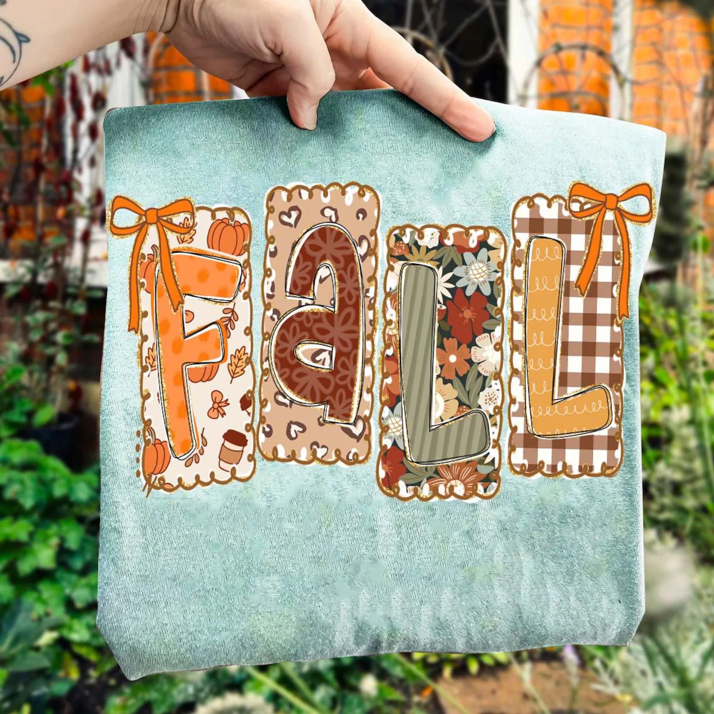 Fall Squiggly Lines 4 Squares Light Green Tee