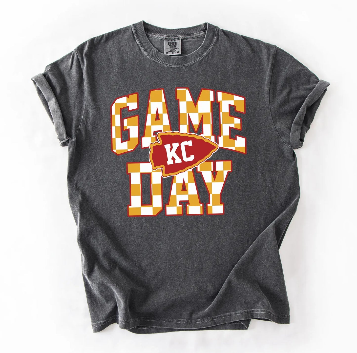 **HALFTIME DEAL** Gold & White Game Day Checkered KC Arrow Pepper Tee