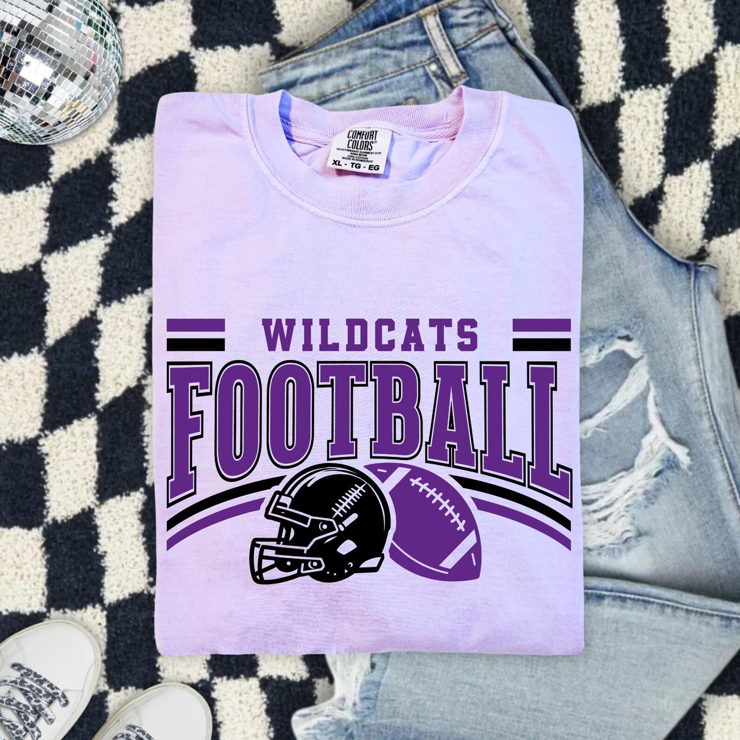 Solid Black & Purple Wildcats Football Orchid Tee