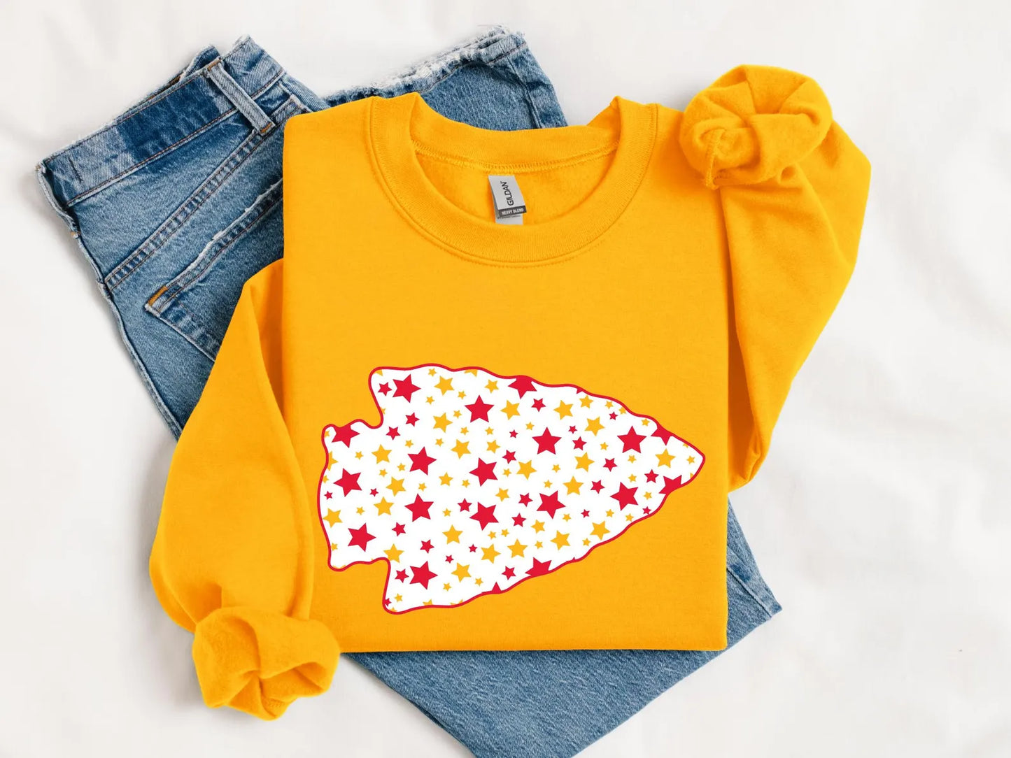 **HALFTIME DEAL** Multi Red & Gold Star Arrowhead Gold Sweatshirt