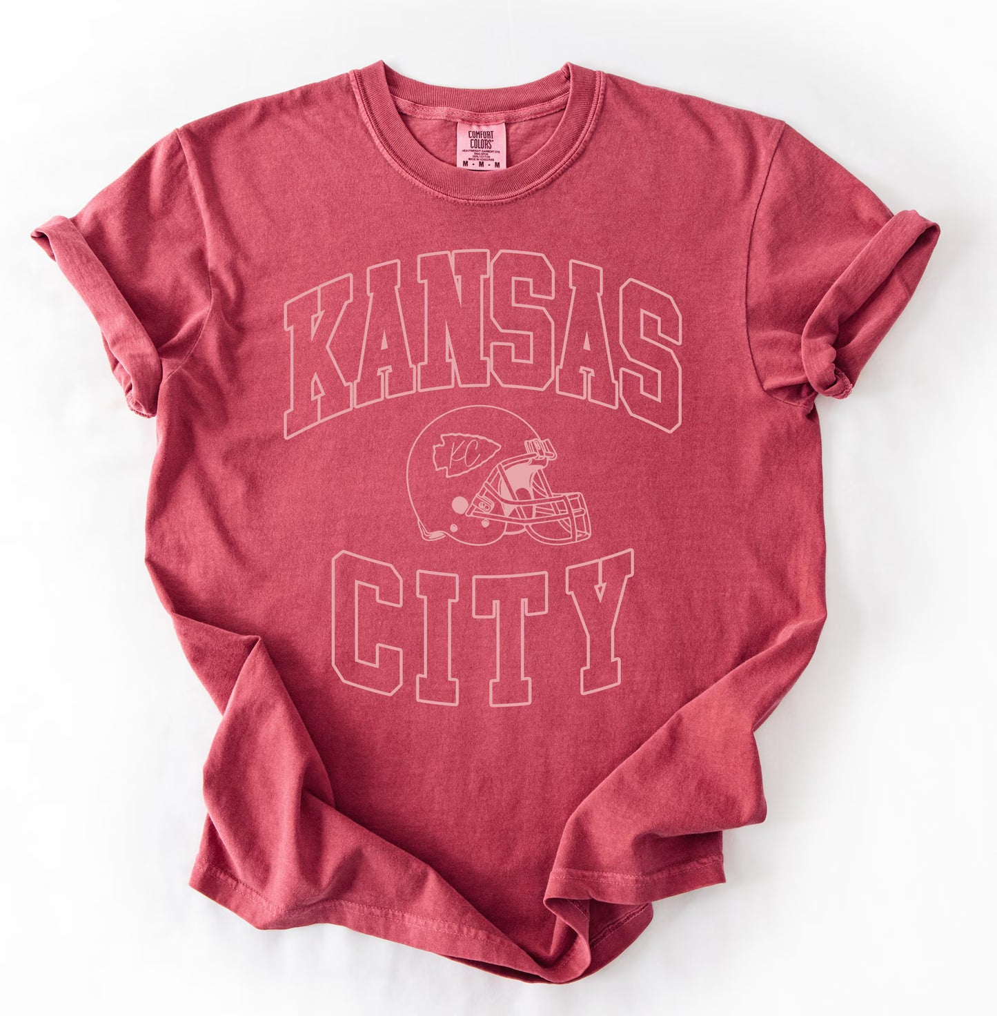 **HALFTIME DEAL** Kansas City Football Helmet Monochromatic Crimson Tee