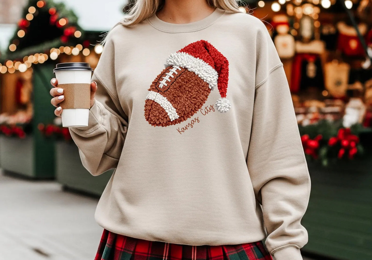 **HALFTIME DEAL** Faux Football Santa Hat Kansas City Sand Sweatshirt