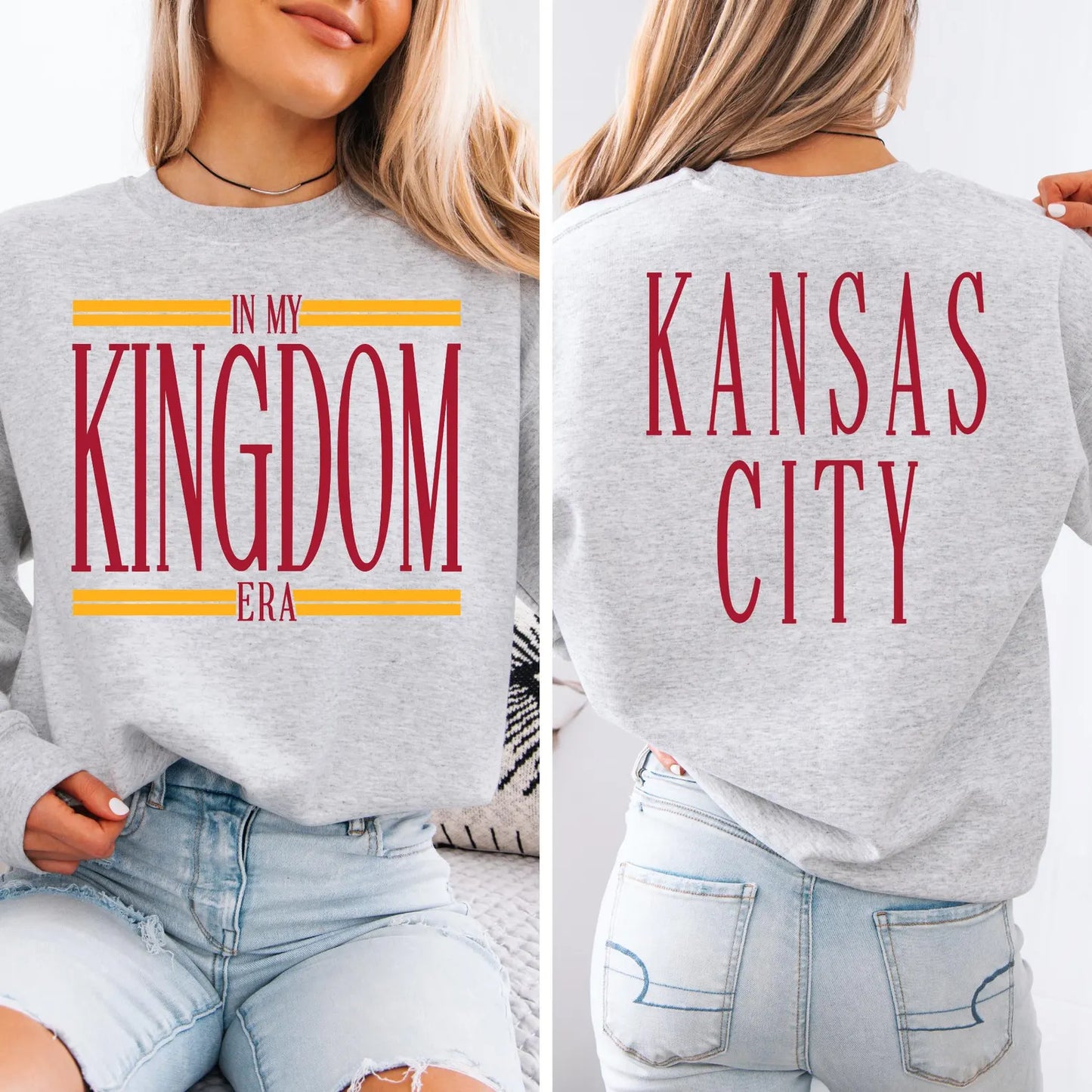 **HALFTIME DEAL** FRONT + BACK Red & Gold In My Kingdom Era Ash Sweatshirt