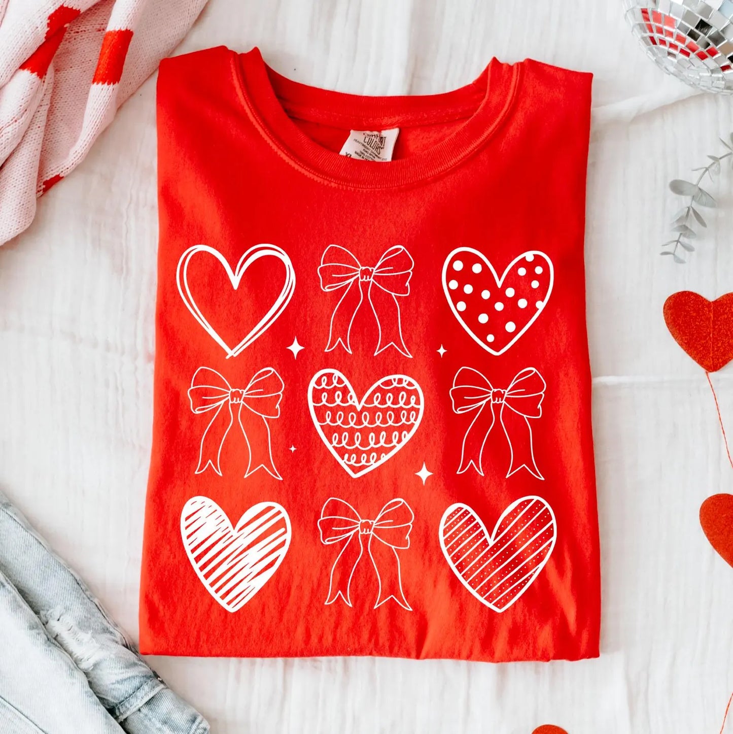 Doodle Heart Valentine Coquette Heart Red Tee
