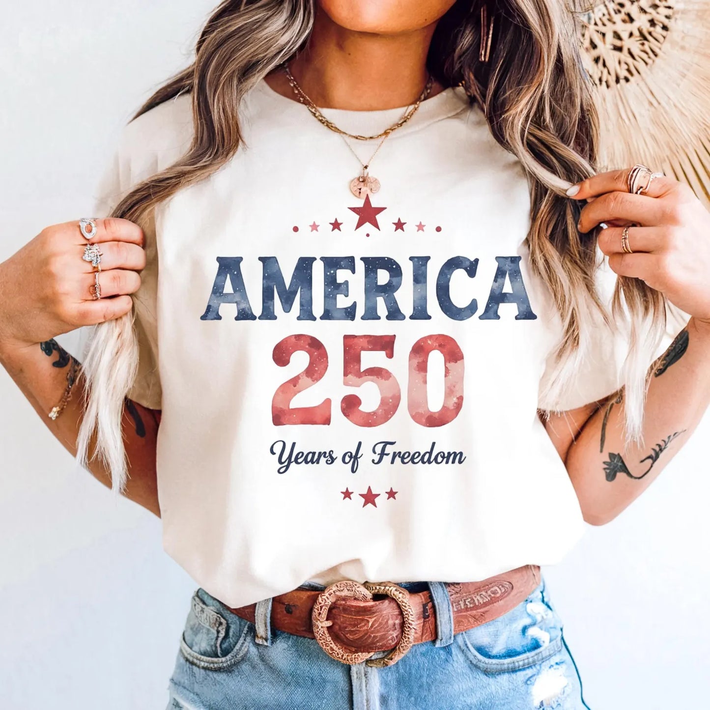 **DEAL OF THE DAY** Red Stars America 250 Years Of Freedom Ivory Tee