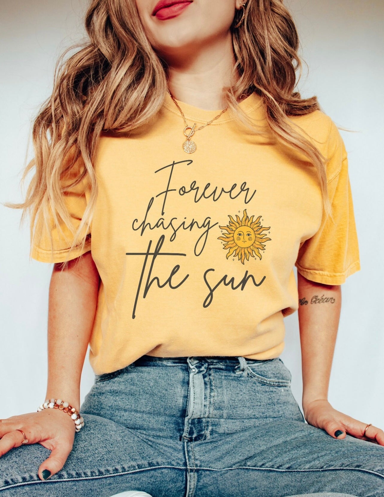 Forever Chasing The Sun Mustard Tee