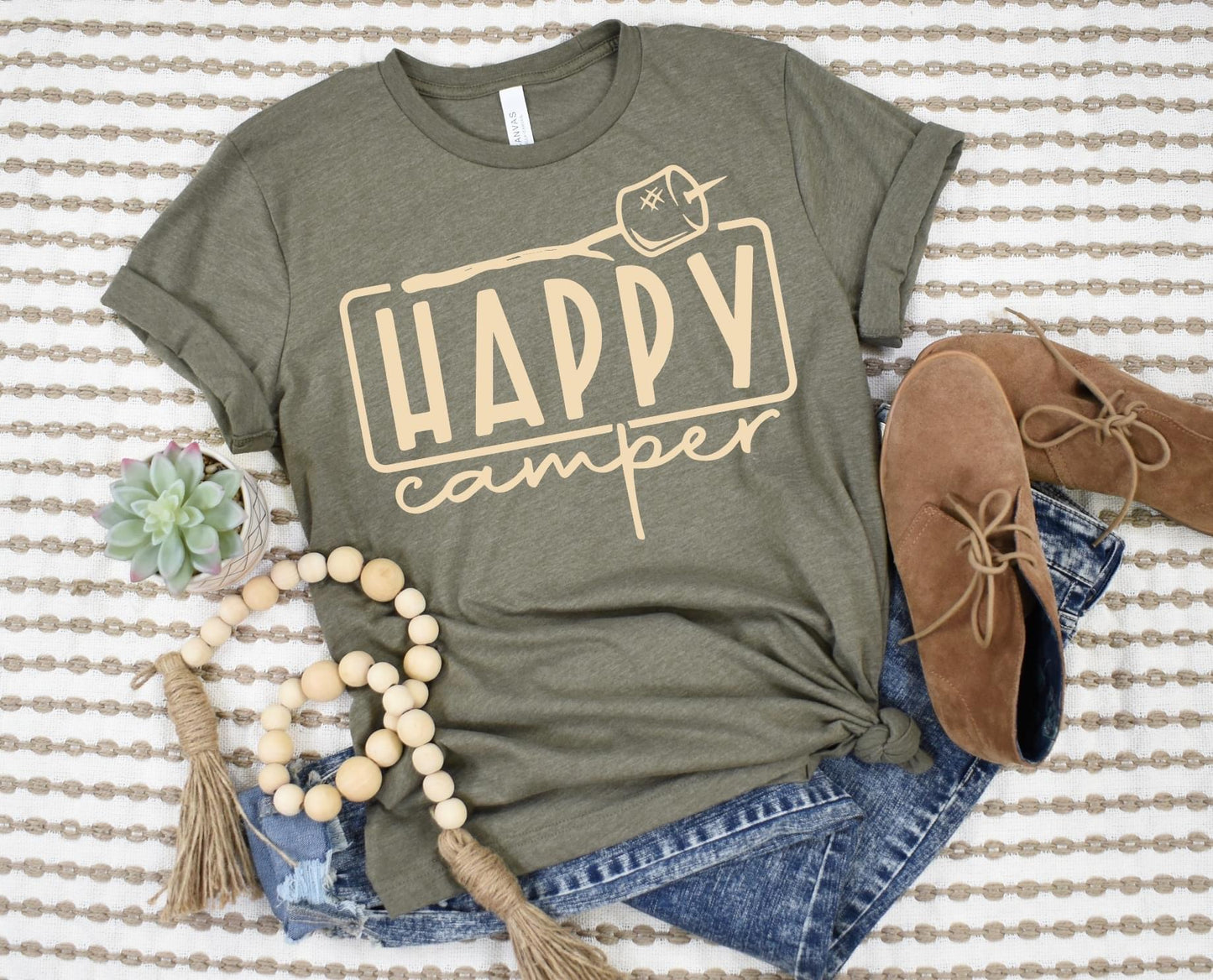 Happy Camper Olive Tee