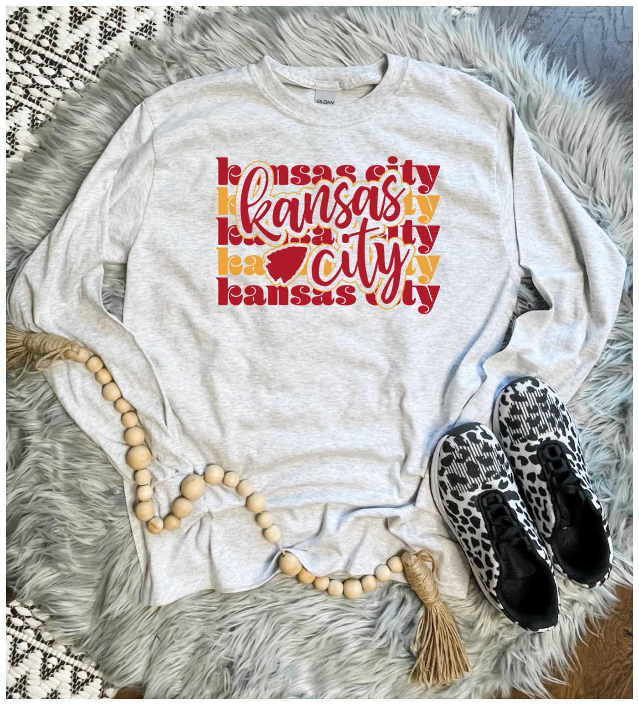 **HALFTIME DEAL** Kansas City Stacked Ash Long Sleeve Tee