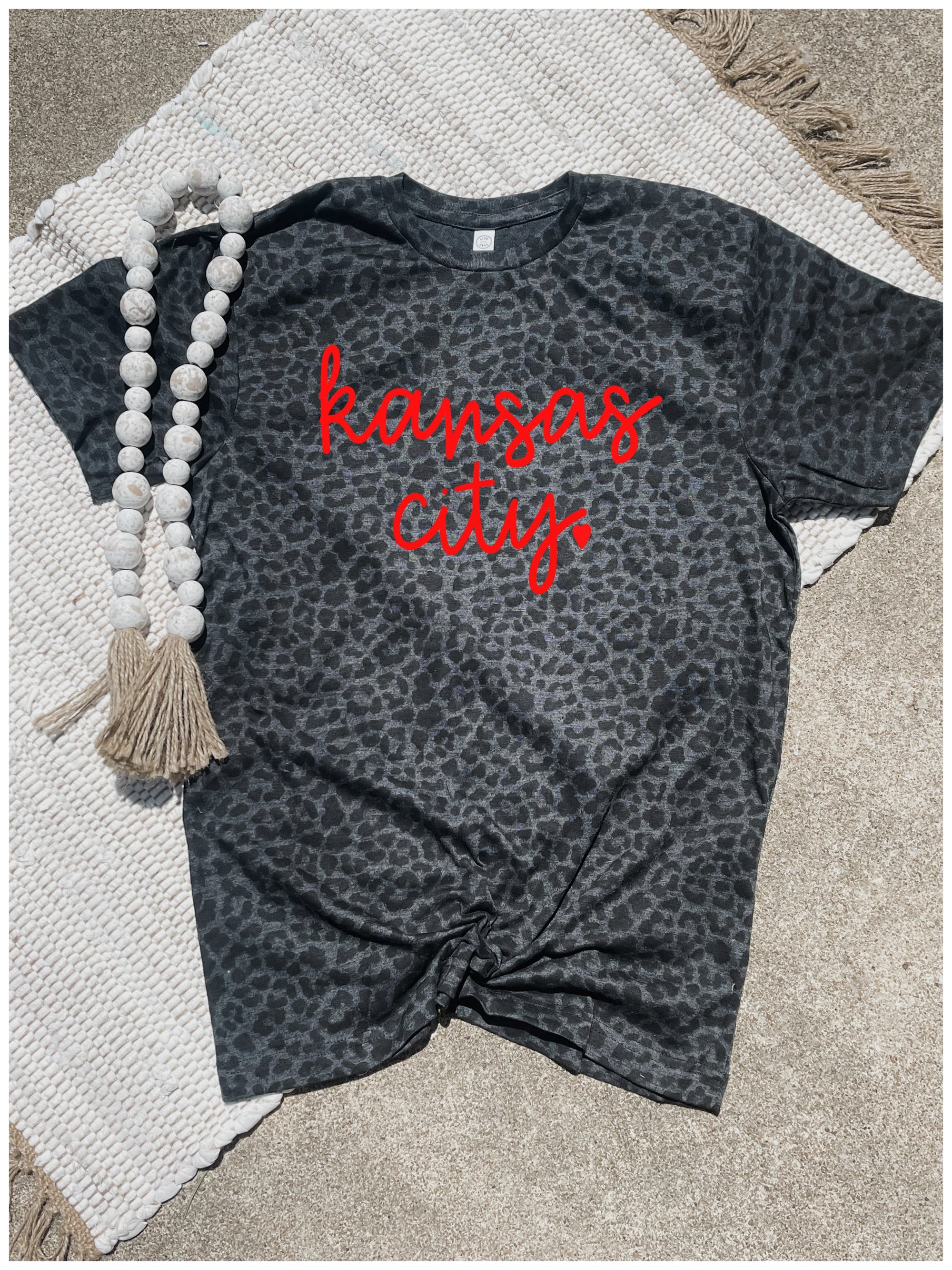 **DEAL OF THE DAY** Red Kansas City Script Black Leopard Tee