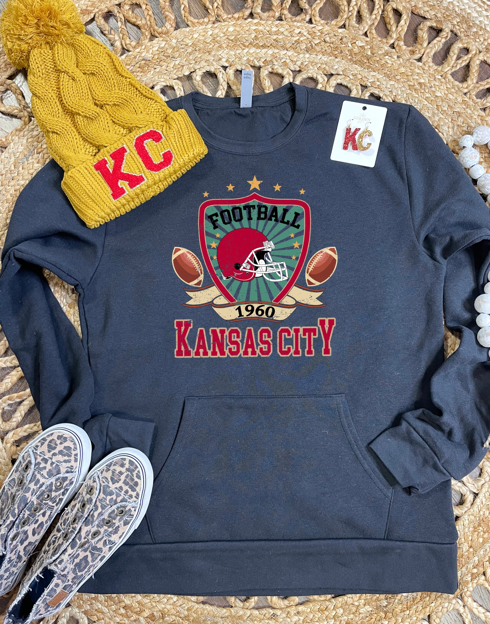 Football 1960 Kansas City  Black Pocket Sweatshirt