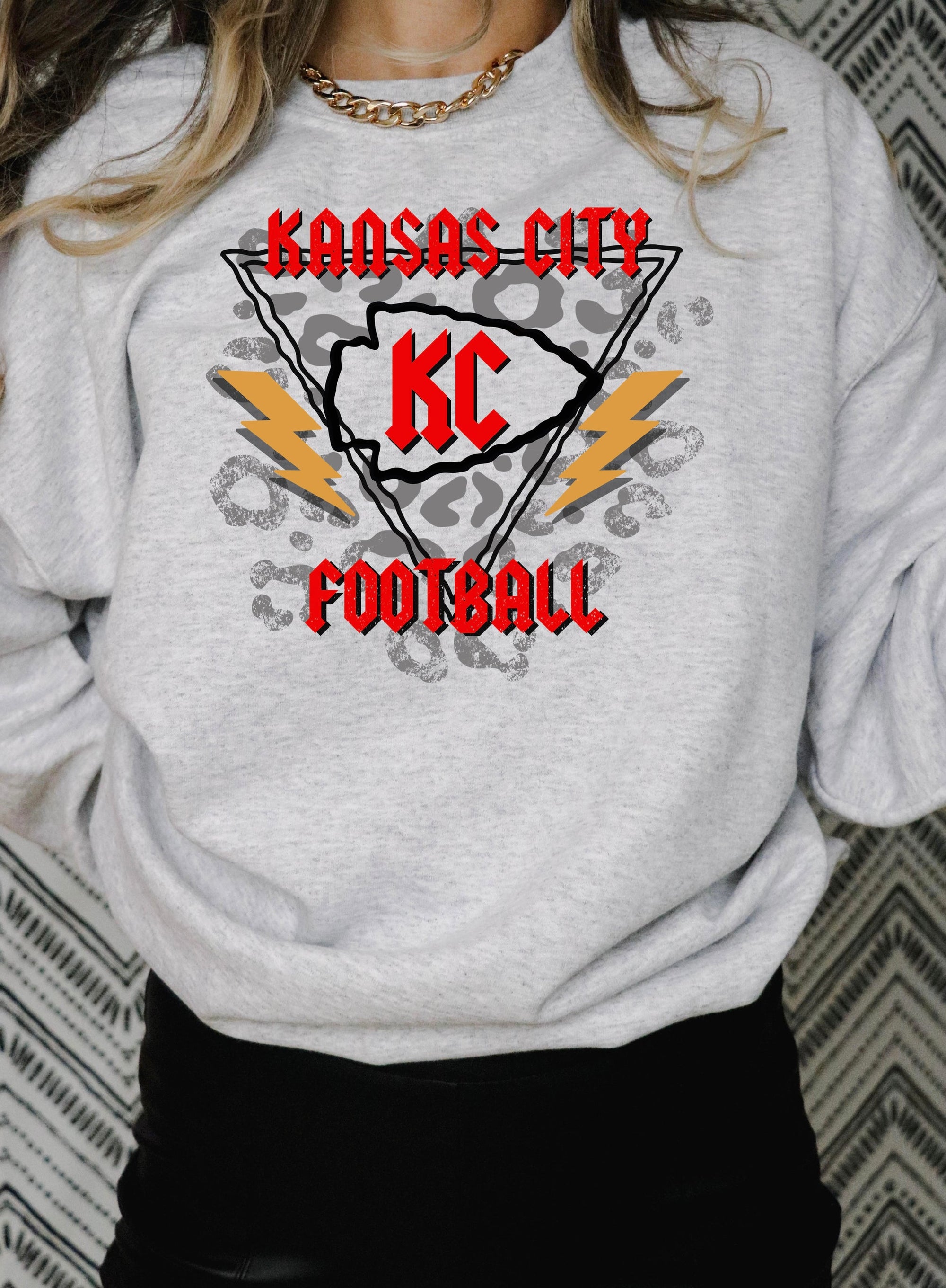 Kansas City Football Rocker Design Ash Sweatshirt