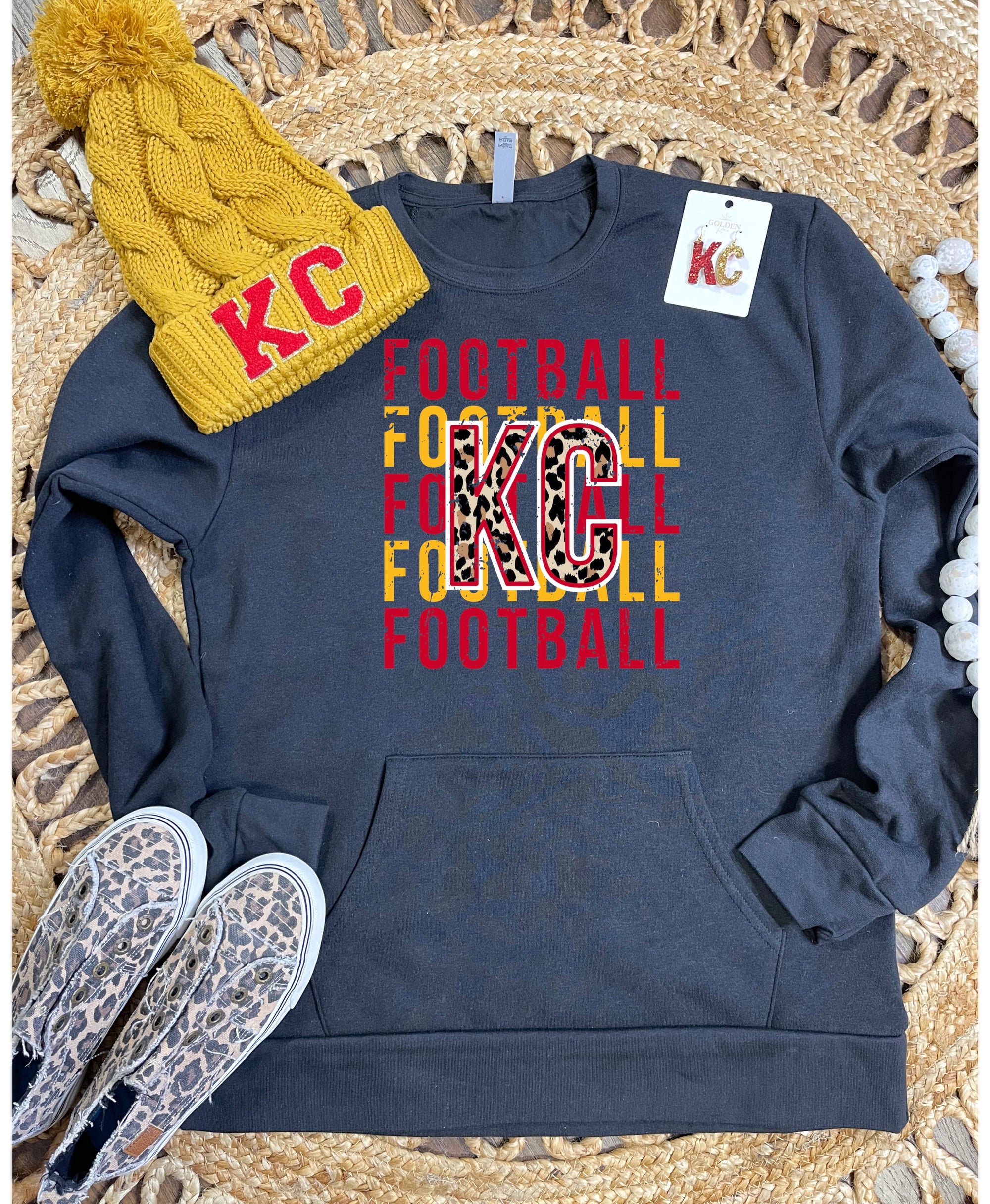 KC Football Repeat Black Pocket Sweatshirt