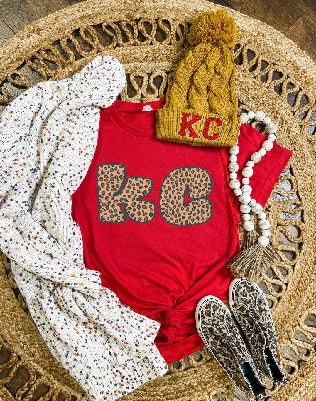 KC Brown Spotted Leopard Red Tee