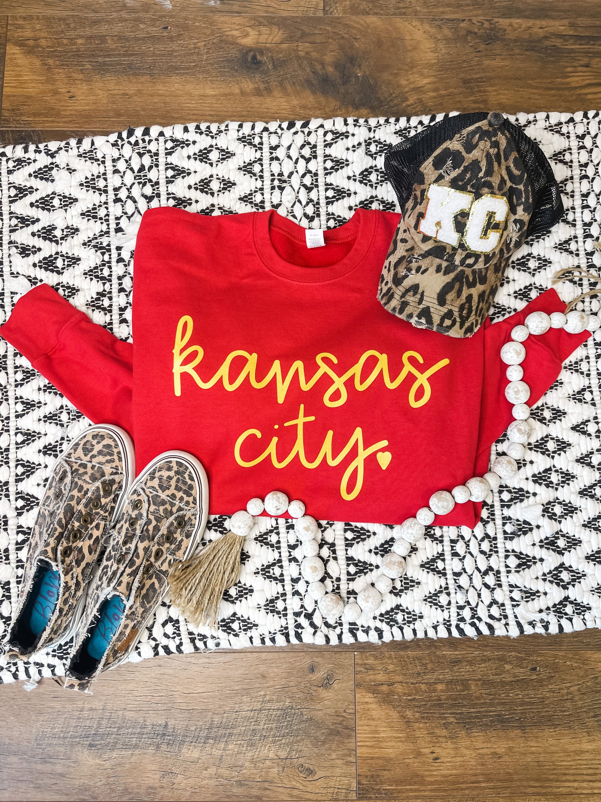 **HALFTIME DEAL** Kansas City Heart Script Red Sweatshirt