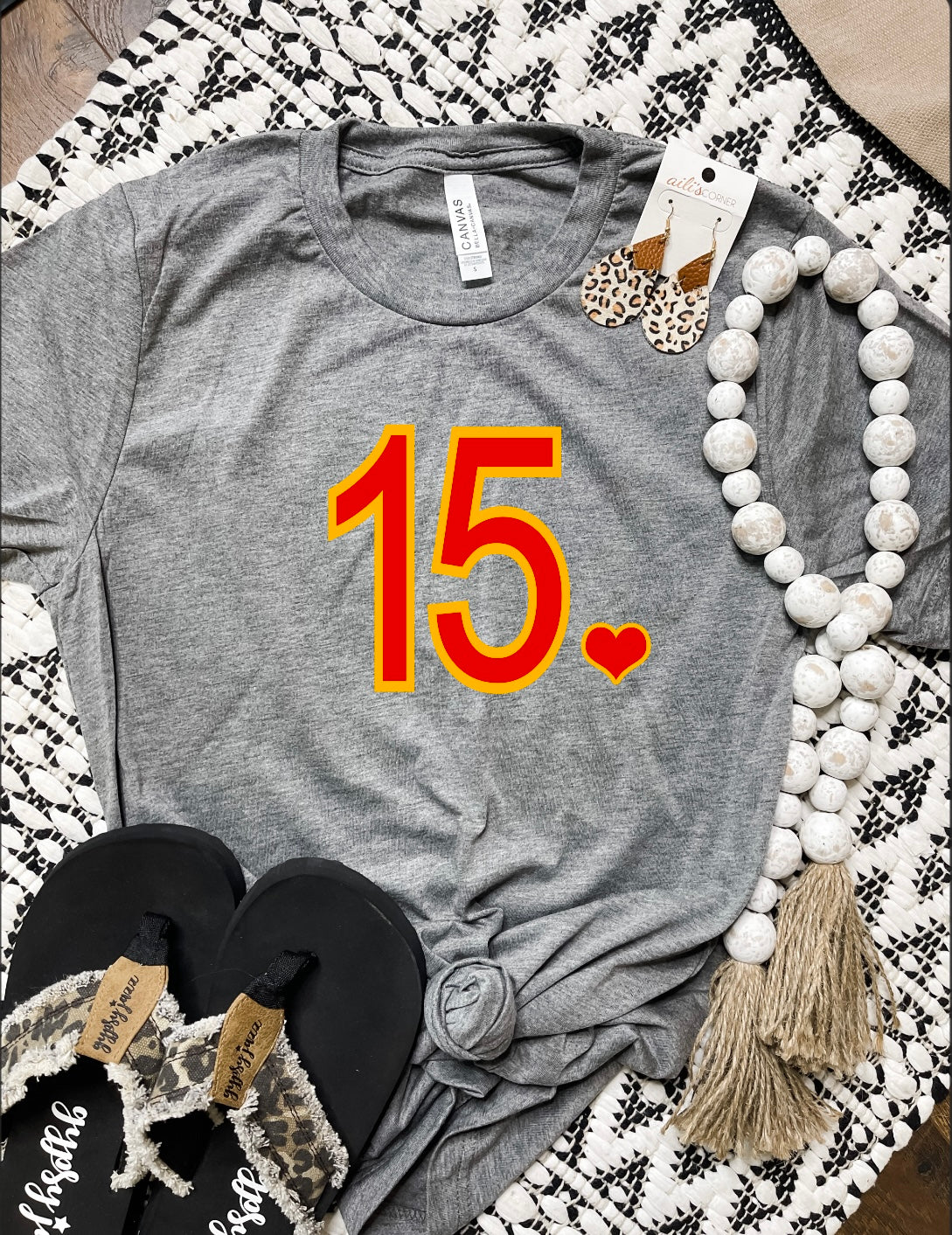 15 Heart Charcoal Tee