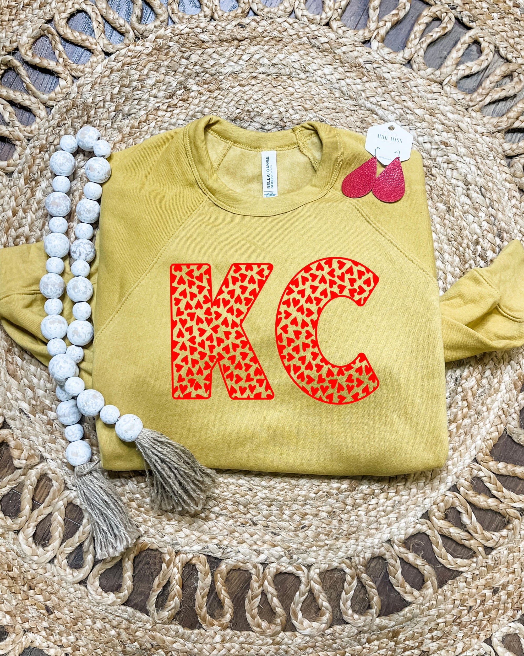 Red KC Hearts Mustard Sweatshirt