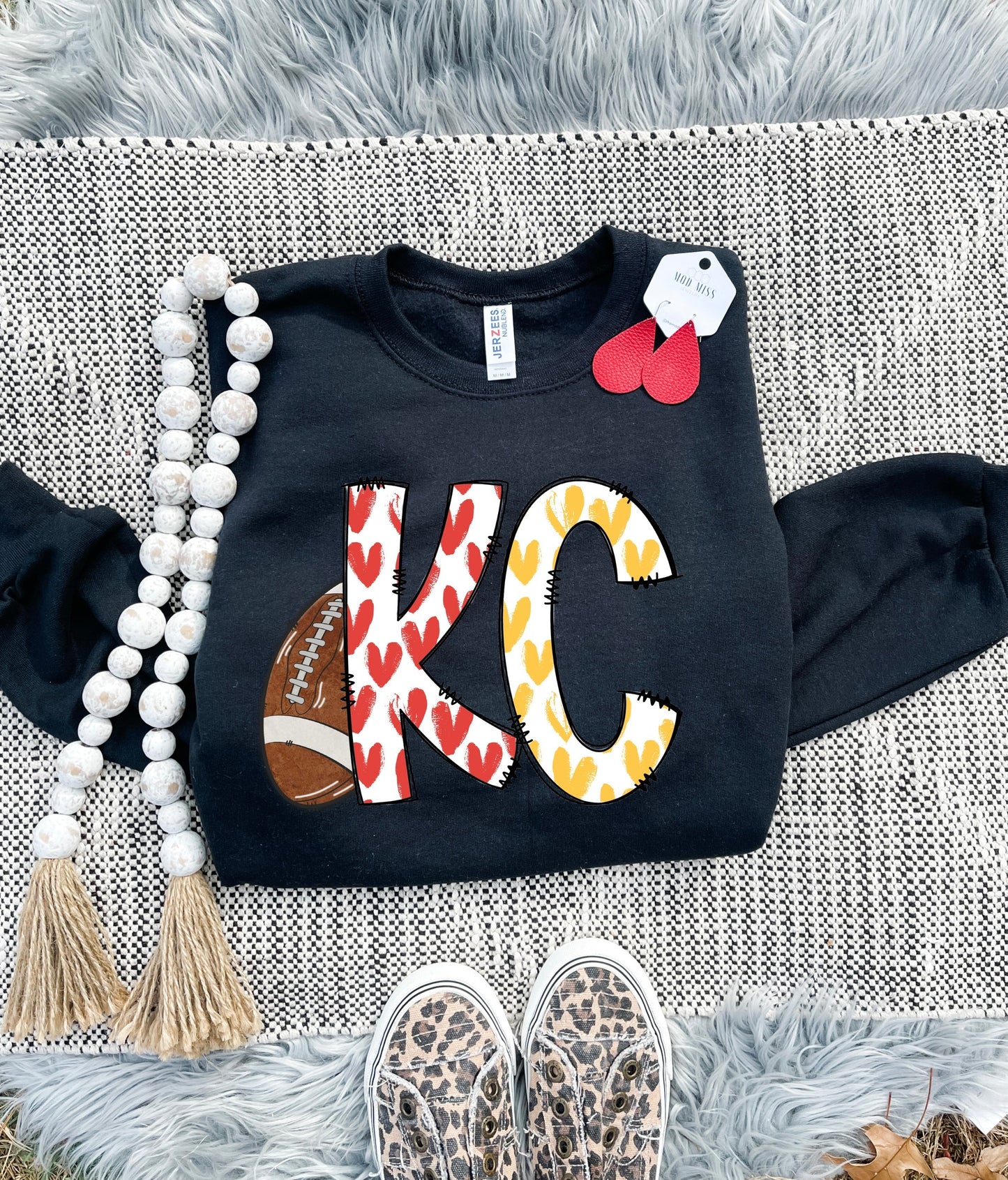 Red & Gold Heart KC Black Tee/Sweatshirt Option