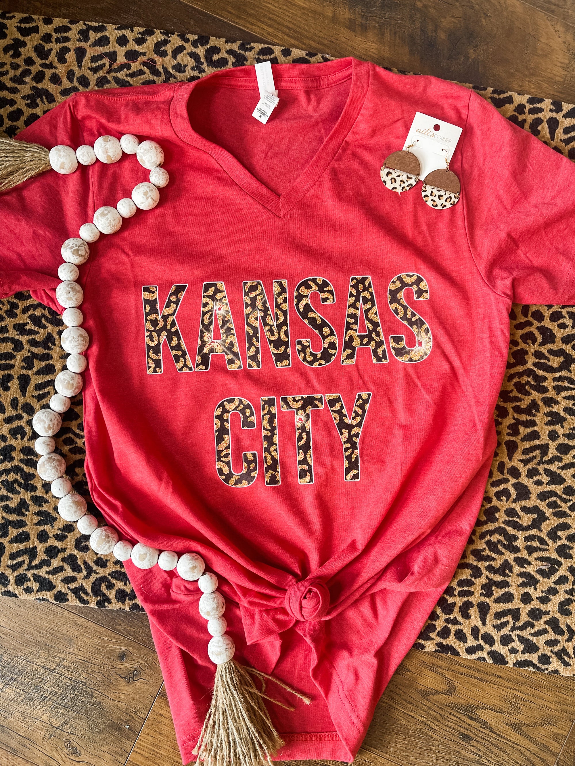 Kansas City Leopard Red V-Neck