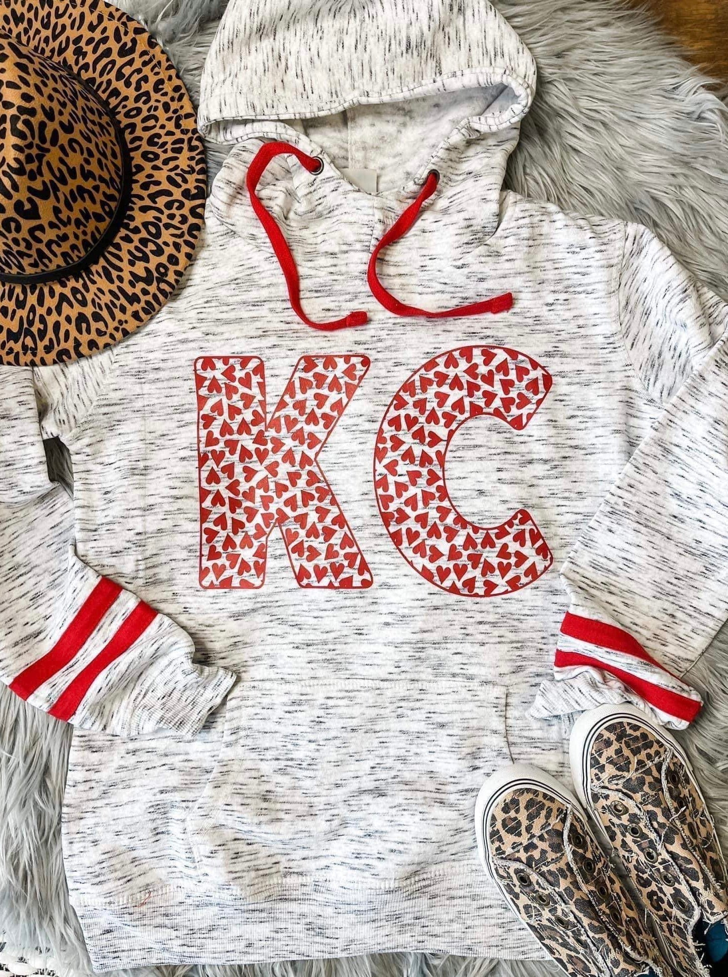 KC Red Hearts Red Striped Hoodie