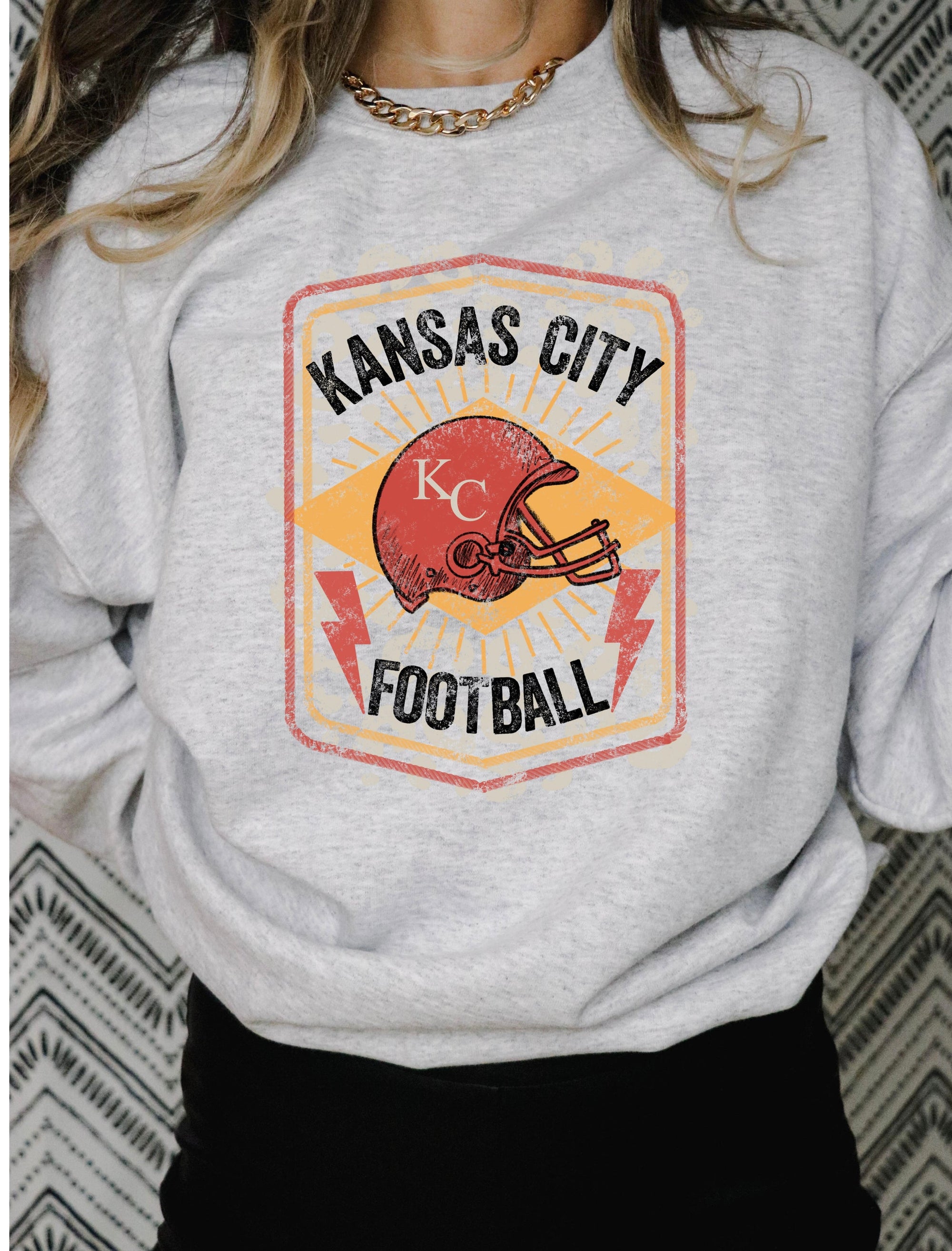 Kansas City Football Helmet Square Ash Sweatshirt