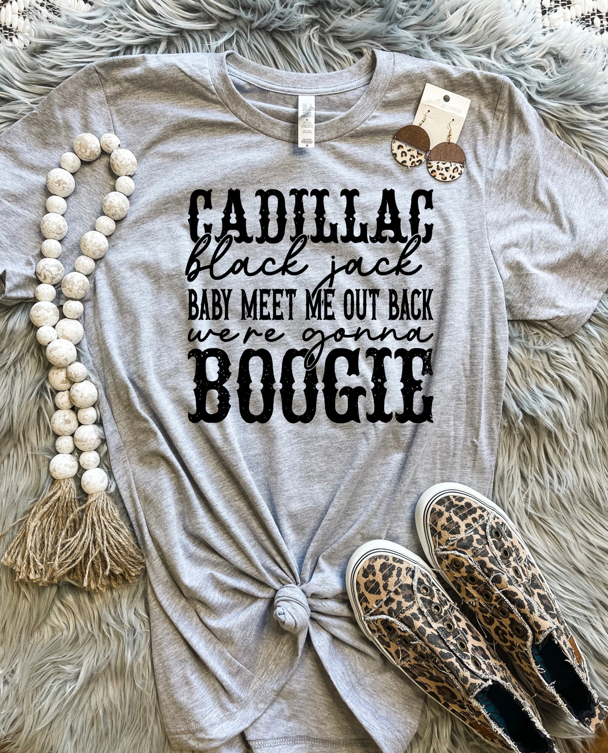 Cadillac Black Jack Baby Meet Me Out Back Heather Grey Tee