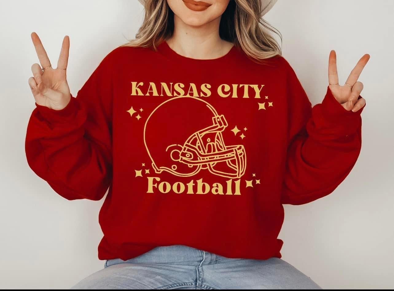 Kansas City Football Outline Helmet & Stars Sweatshirt