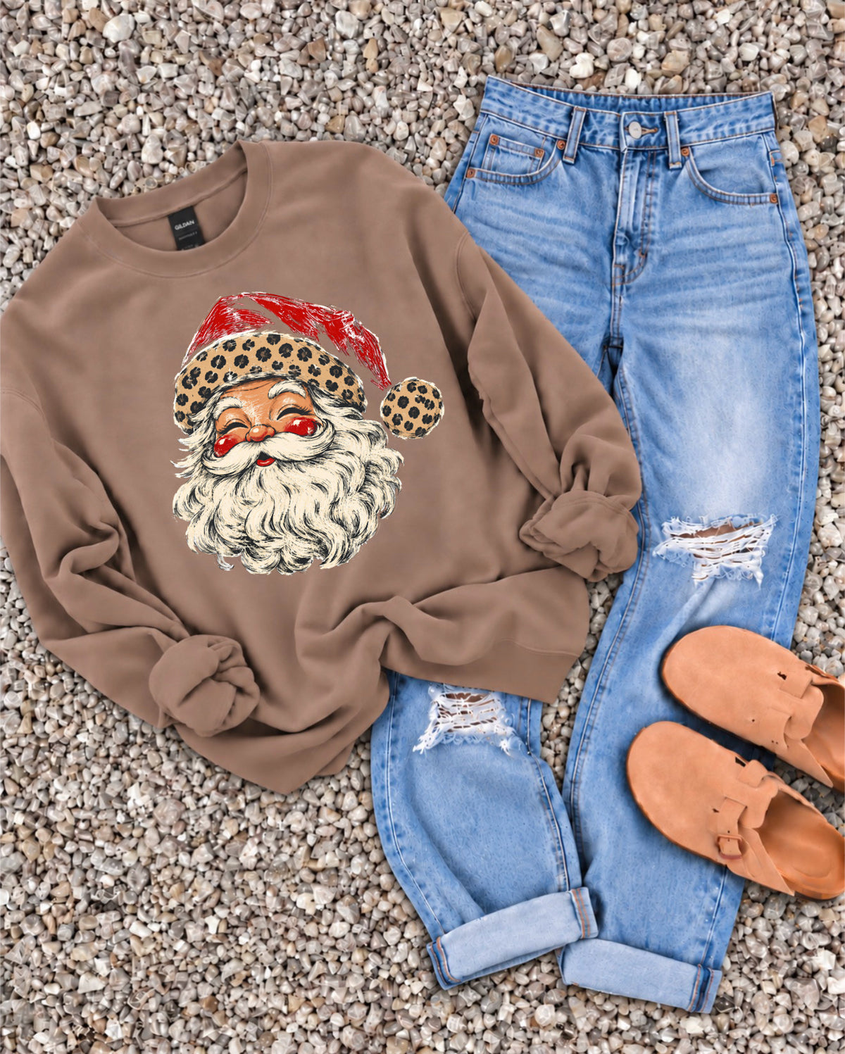 Vintage Santa Leopard Hat Brown Savana Sweatshirt