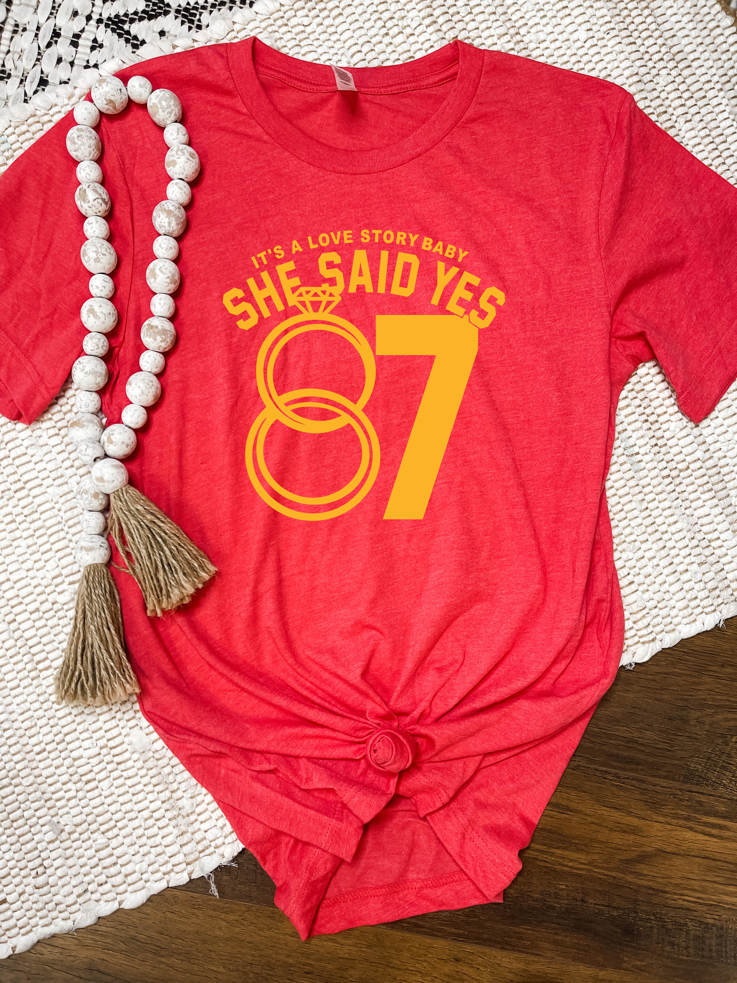 **HALFTIME DEAL** Gold She Said Yes 87 Heather Red Tee