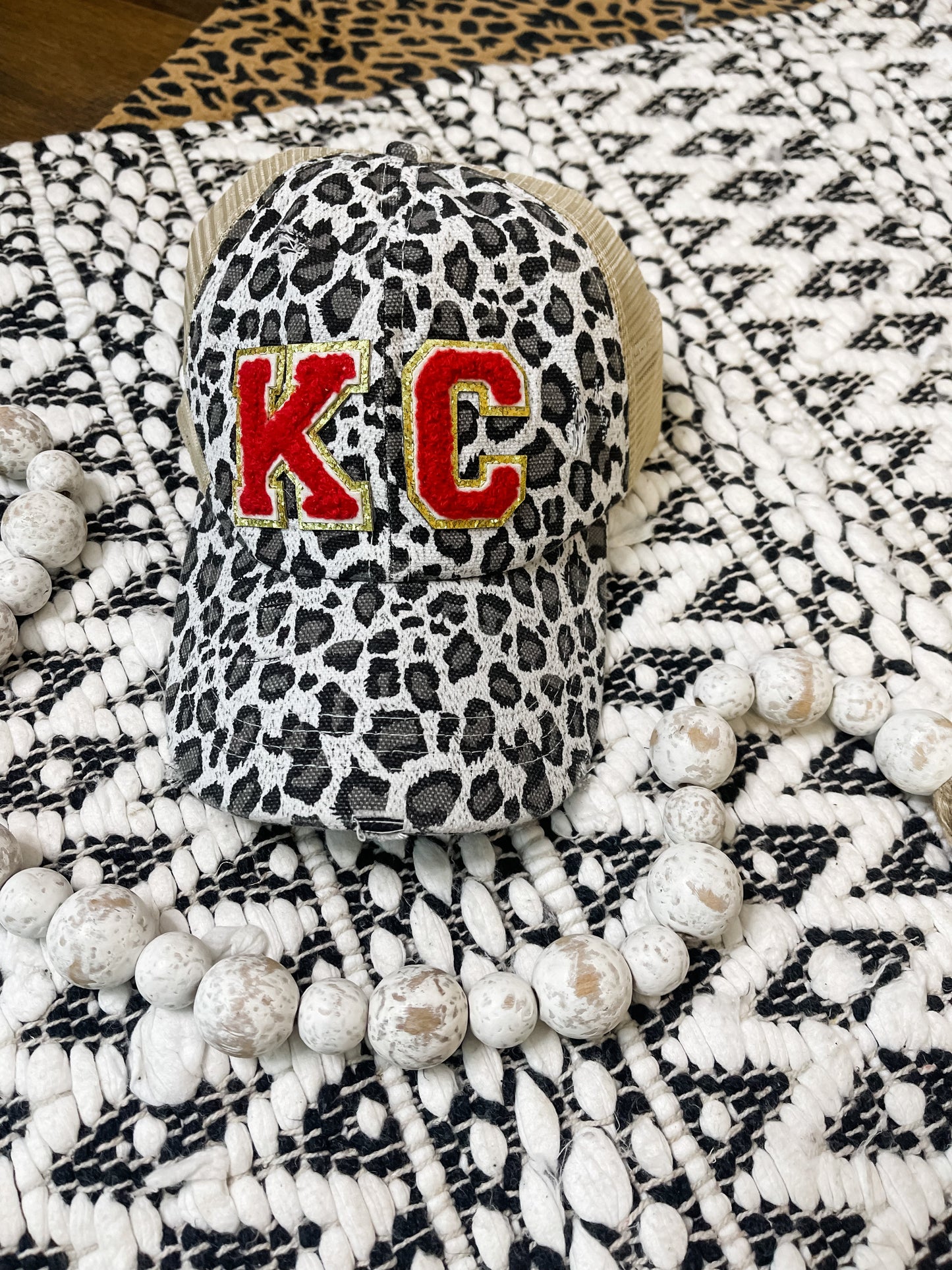 White Leopard Red KC Hat