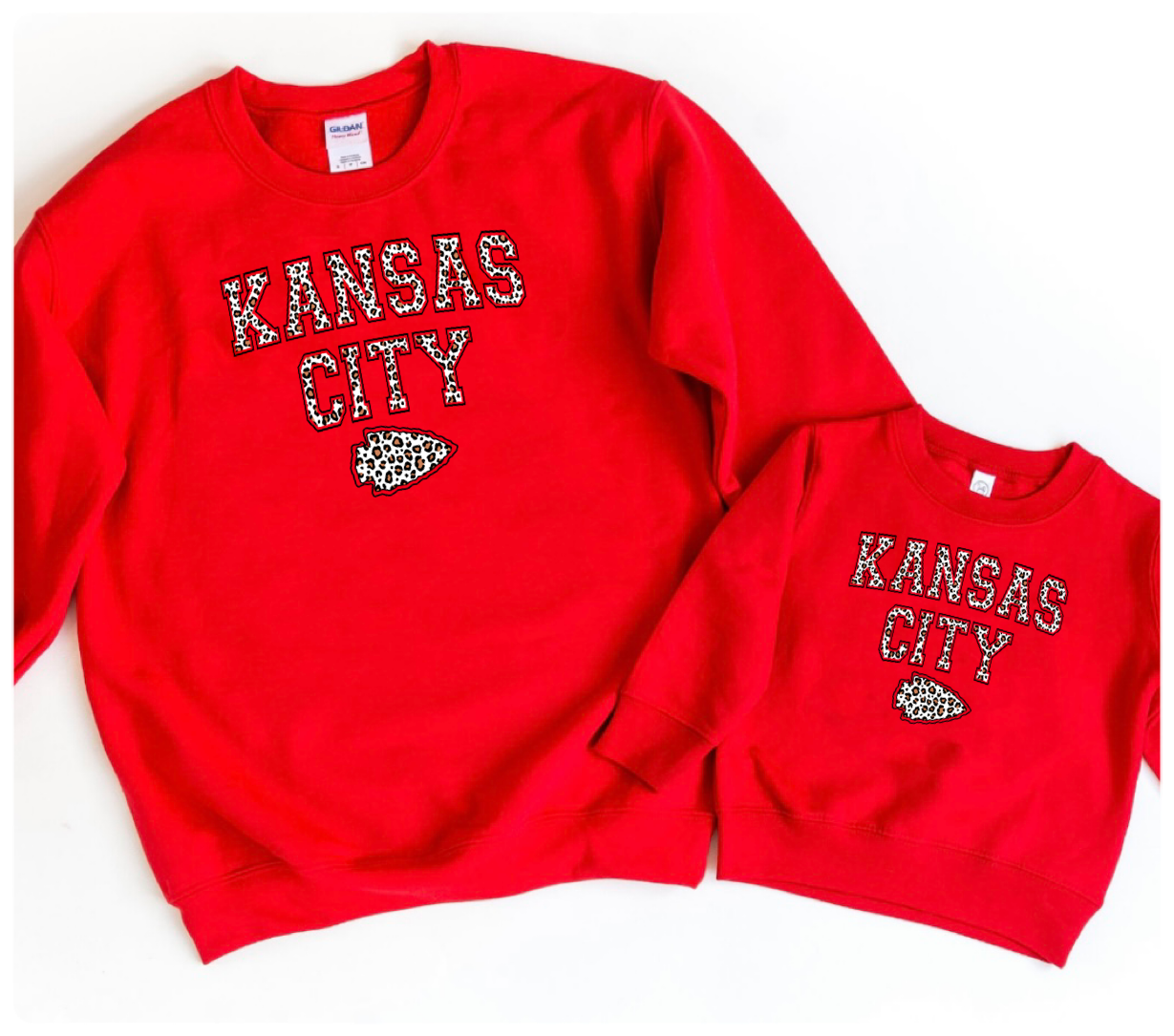 **MOMMY & ME ** Kansas City Brown Arrowhead Leopard Red Sweatshirt
