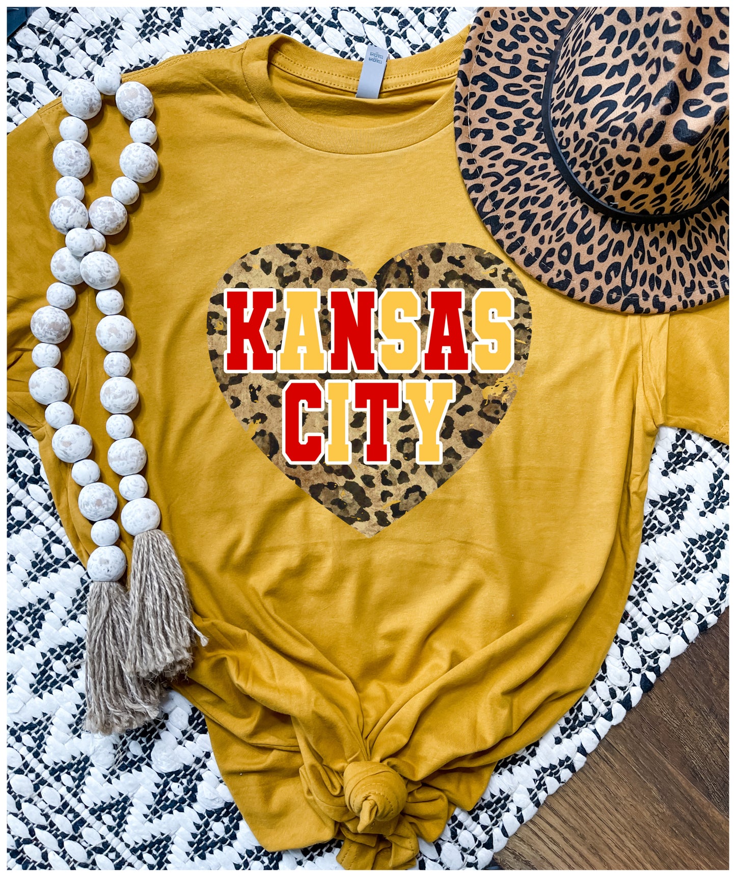 KC Leopard Heart Mustard Tee