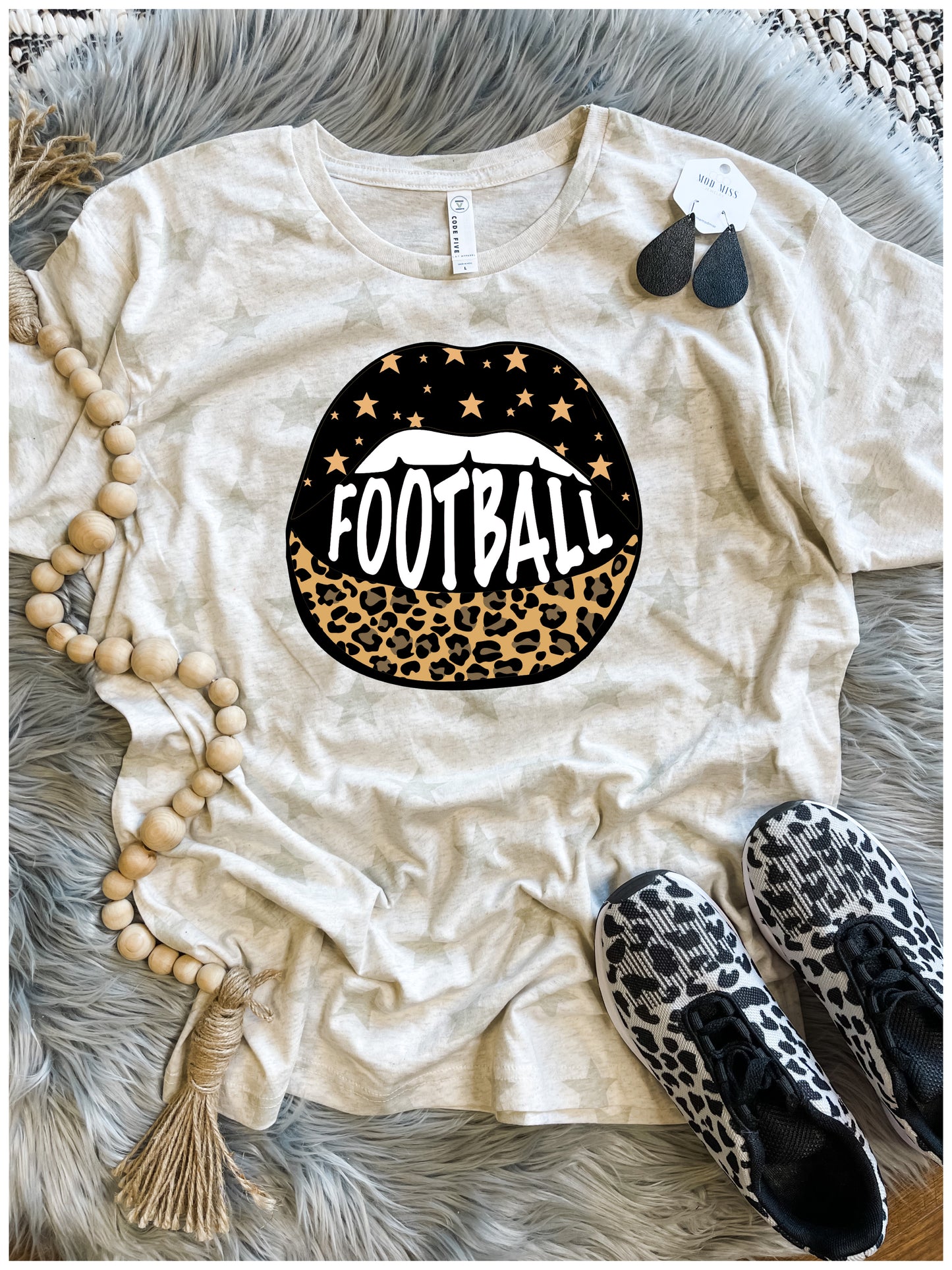 Football Leopard Lips Natural Star Tee