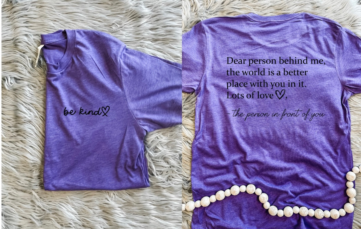 FRONT + BACK- Be Kind Purple Tee
