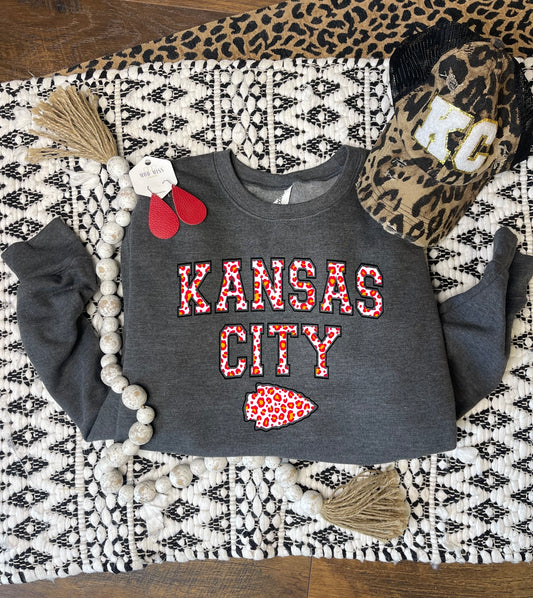 Red Leopard Kansas City Arrowhead Dark Heather Sweatshirt