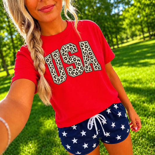 Leopard Varsity Block USA Red Tee