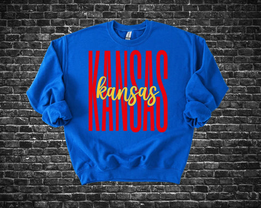 Tall Red & Yellow Kansas Script Royal Blue Options