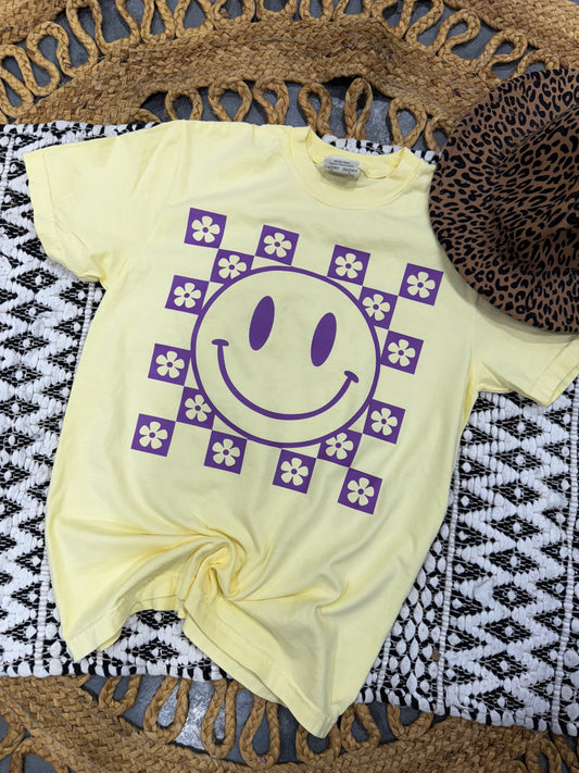 **Adult & Kids Size** Purple Checkered Daisy Banana Tee
