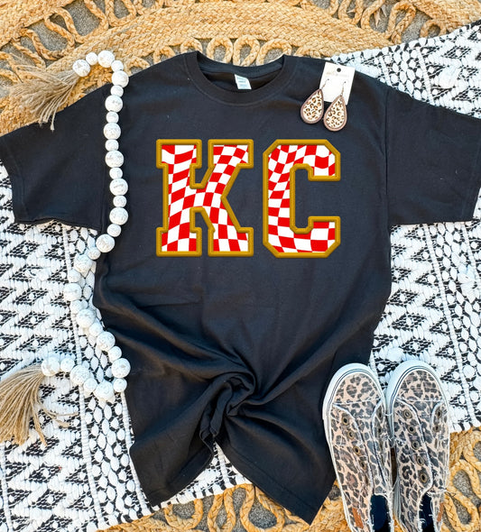 KC Red Checkered & White Black Tee