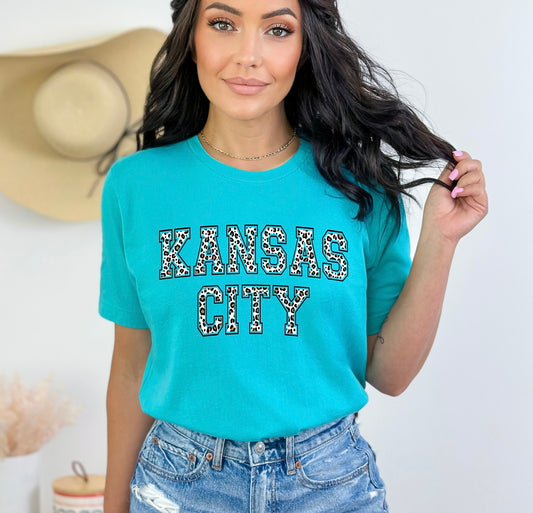 Brown Leopard Kansas City Teal Tee