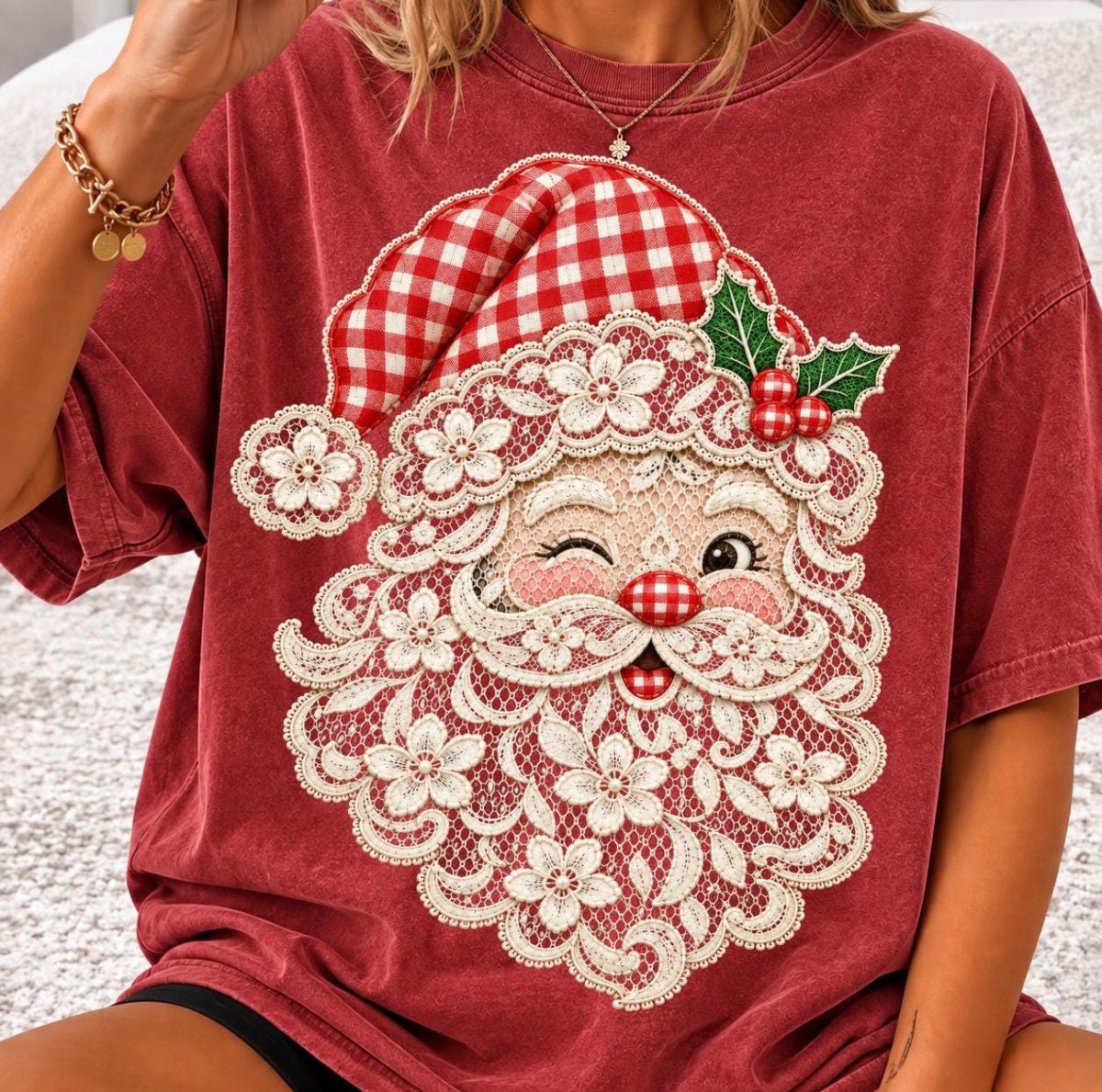**DEAL OF THE DAY** Lace Santa Crimson Tee **FINAL SALE**