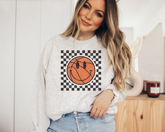 Checkered Basketball Smiley Face Ash Sweatshirt