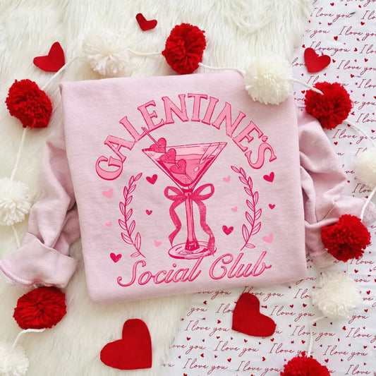 Distressed Galentines Social Club Light Pink Sweatshirt