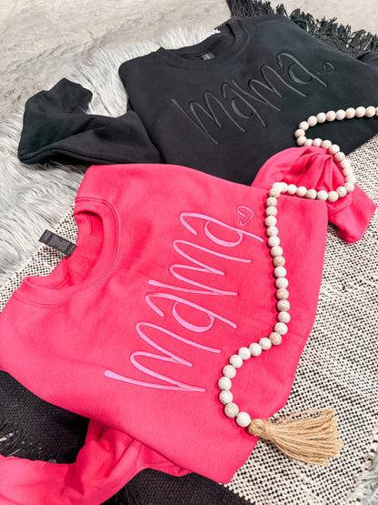 **EMBROIDERED** Mama Script Heart Sweatshirt