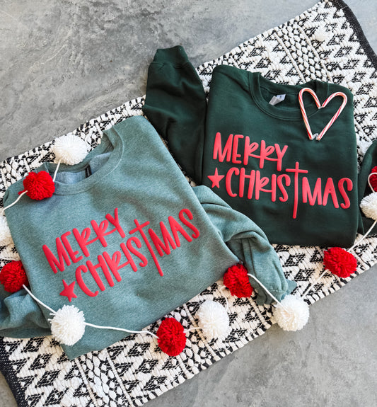 **CHRISTMAS IN JULY** PUFF Red Merry Christmas Sweatshirt Option